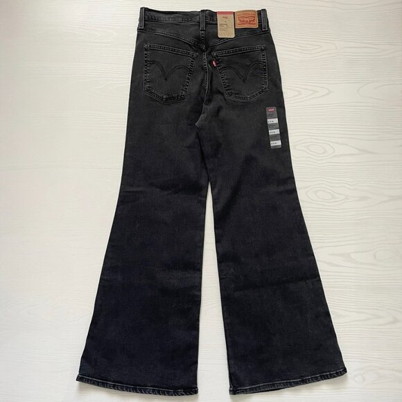 Levi's Women's Ribcage Bell Jeans 31x32 Black Super High Rise Flare Denim Slim - Picture 5 of 9